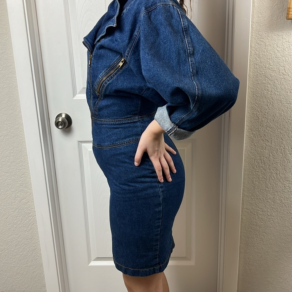 Vintage 90s Y2K Denim Zipper Motorcycle Dress - Picture 3 of 15